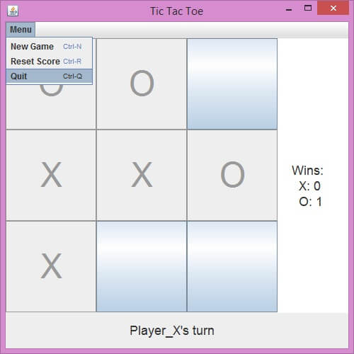 Tic Tac Toe GUI with game menu